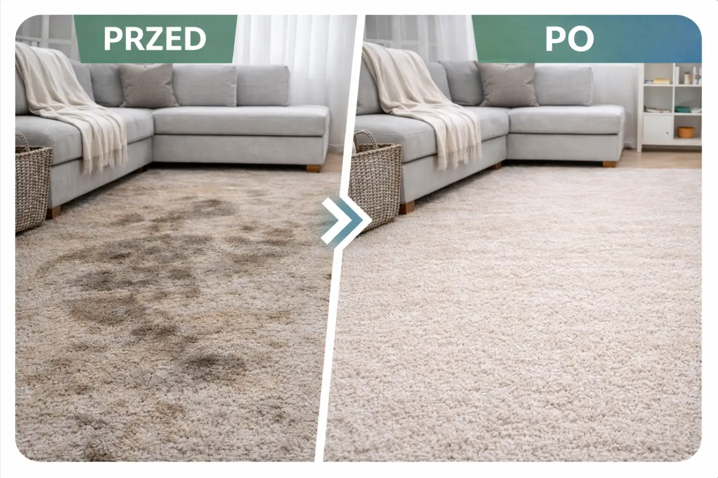 Pranie dywanu przed i po czyszczeniu – usuwanie plam z dywanu Gdynia
