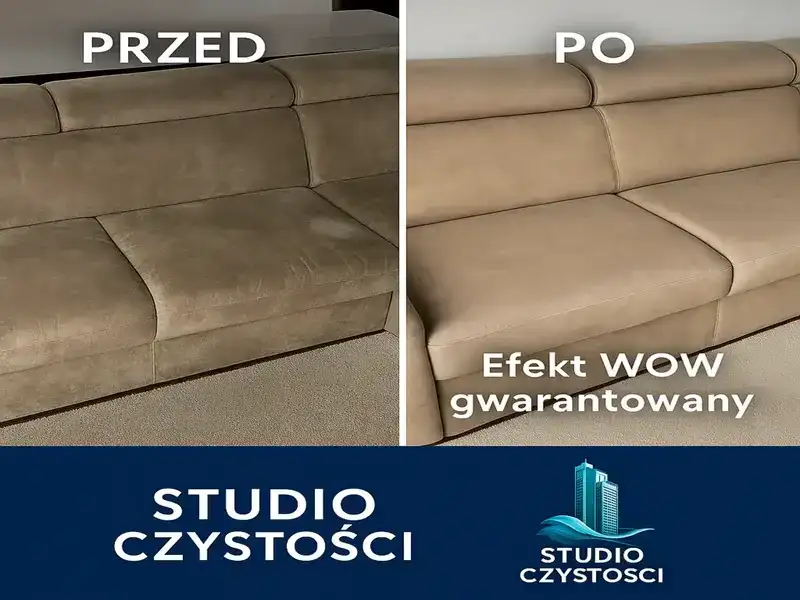 Pranie tapicerki Gdynia – kanapa przed i po profesjonalnym czyszczeniu